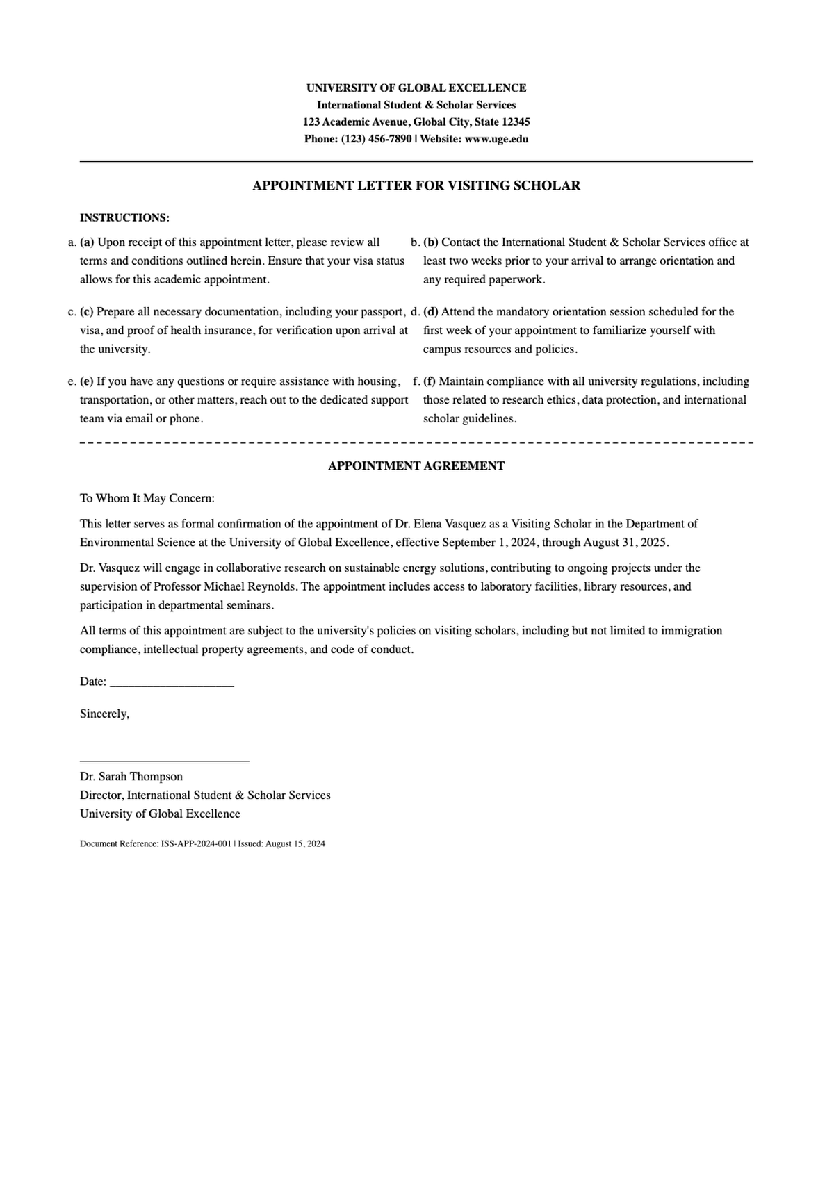 Official addendum to gratis appointment letter for J 1 exchange visitor_variant_1